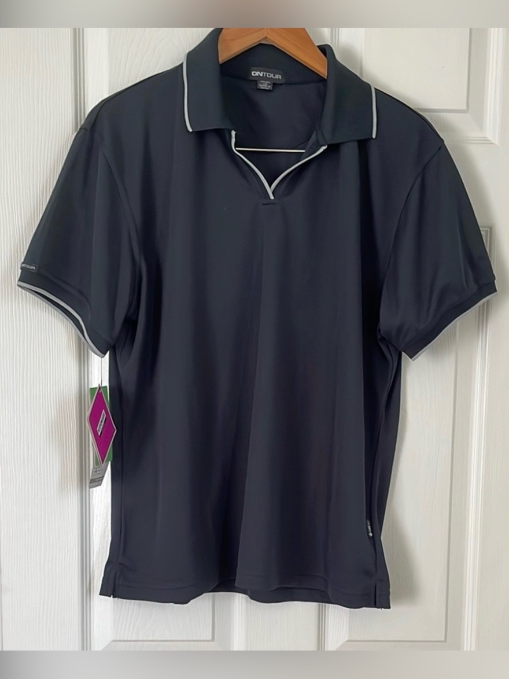 Women’s Black Golf Polo with White Contrast Piping